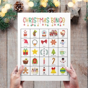 Cartões de bingo de Natal para impressão, ideias de jogos de festa de Natal para grupos, jogos divertidos de Natal para família, jogos de festa de escritório, jogo de bingo