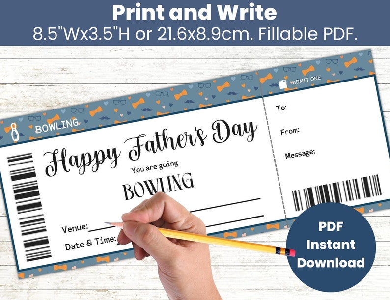 Father's Day Bowling Gift Coupon Template, Bowling Gift for Men ...