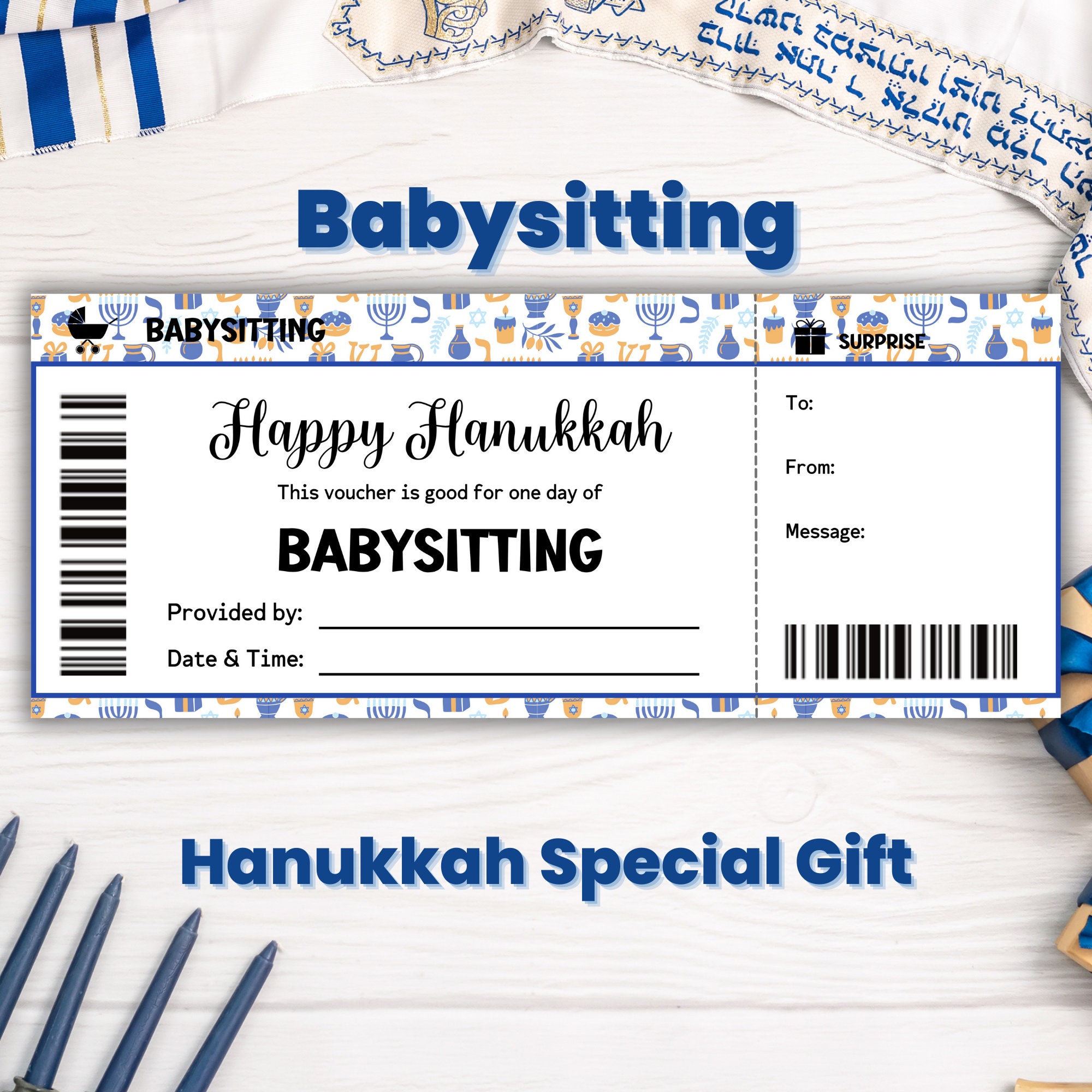 Personalized Hanukkah Gift Coupon Template : Babysitting Voucher ...