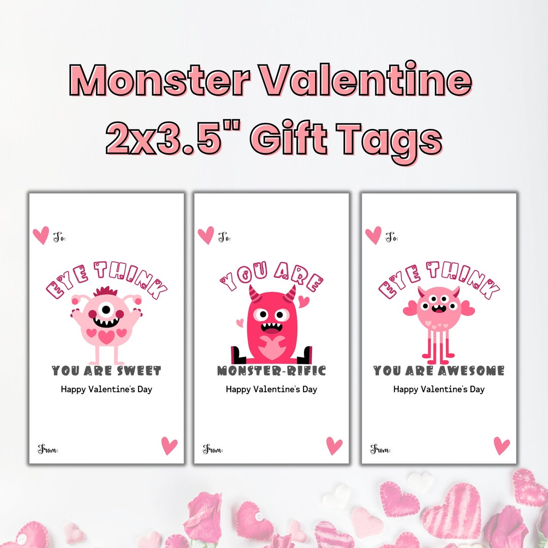 Monster Valentine Gift Tags, Class Valentines Treat Bag Tags ...