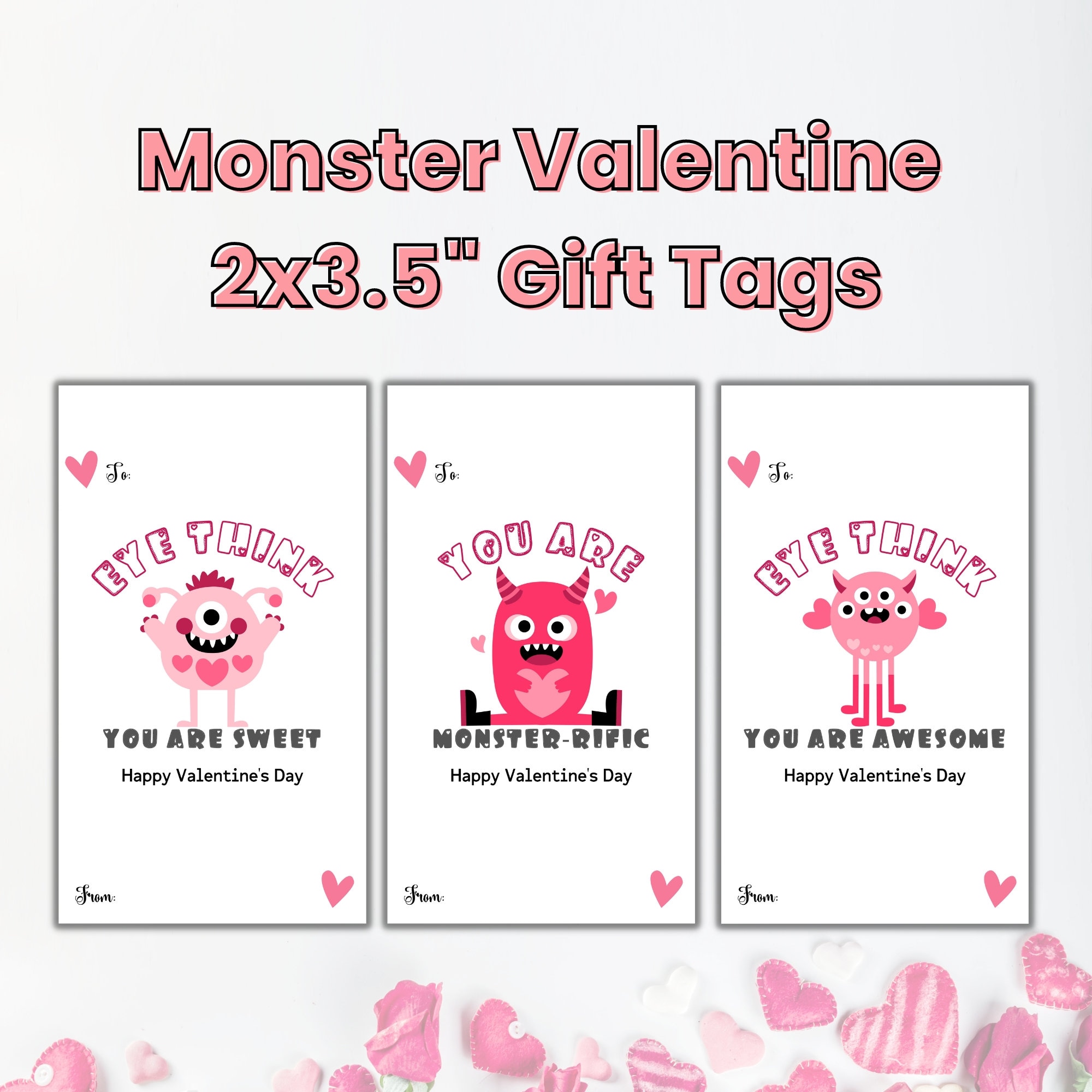 Monster Valentine Gift Tags, Class Valentines Treat Bag Tags ...