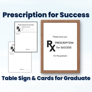 Receta para el éxito Tarjeta de consejos y deseos de graduación con letrero de mesa, recuerdo de graduación, fiesta de graduación de farmacia