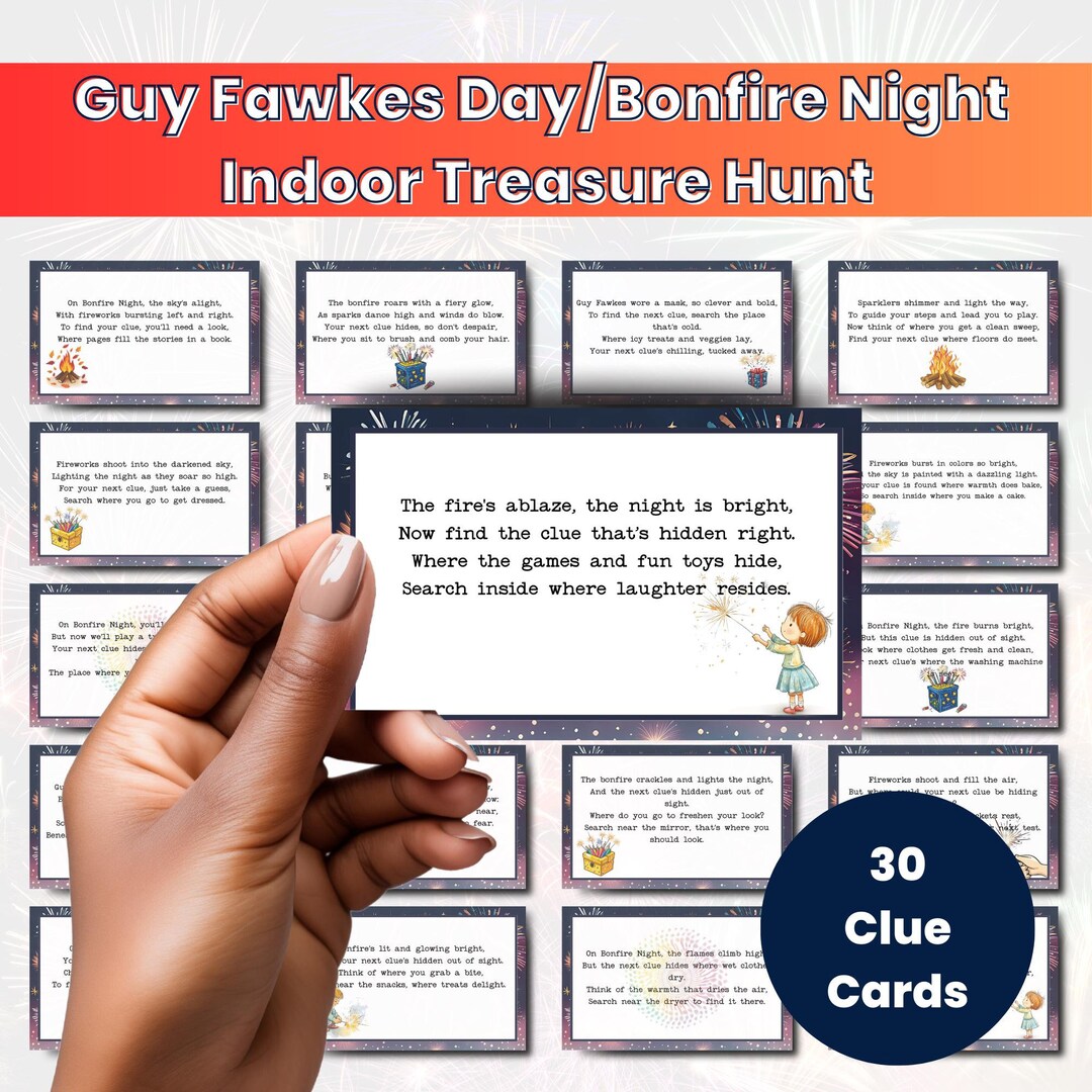 Bonfire Night Party Indoor Treasure Hunt, Teen Scavenger Hunt, Guy ...