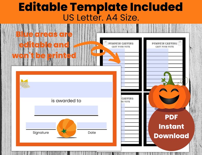 Pumpkin Carving Award Certificates Pumpkin Contest Ballot Etsy