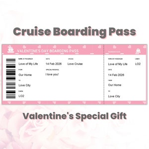 Personalized Valentines Day Cruise Boarding Pass Gift Certificate Template Editable, Cruise Surprise Trip Ticket, Last Minute Gifts For Wife