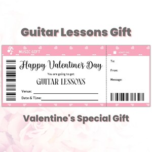Gepersonaliseerde Valentijnsdag Gitaarles Cadeaubon Sjabloon Bewerkbaar, Gitaarliefhebber Cadeaubon voor muziekliefhebbers, Valentijnsdagcoupons