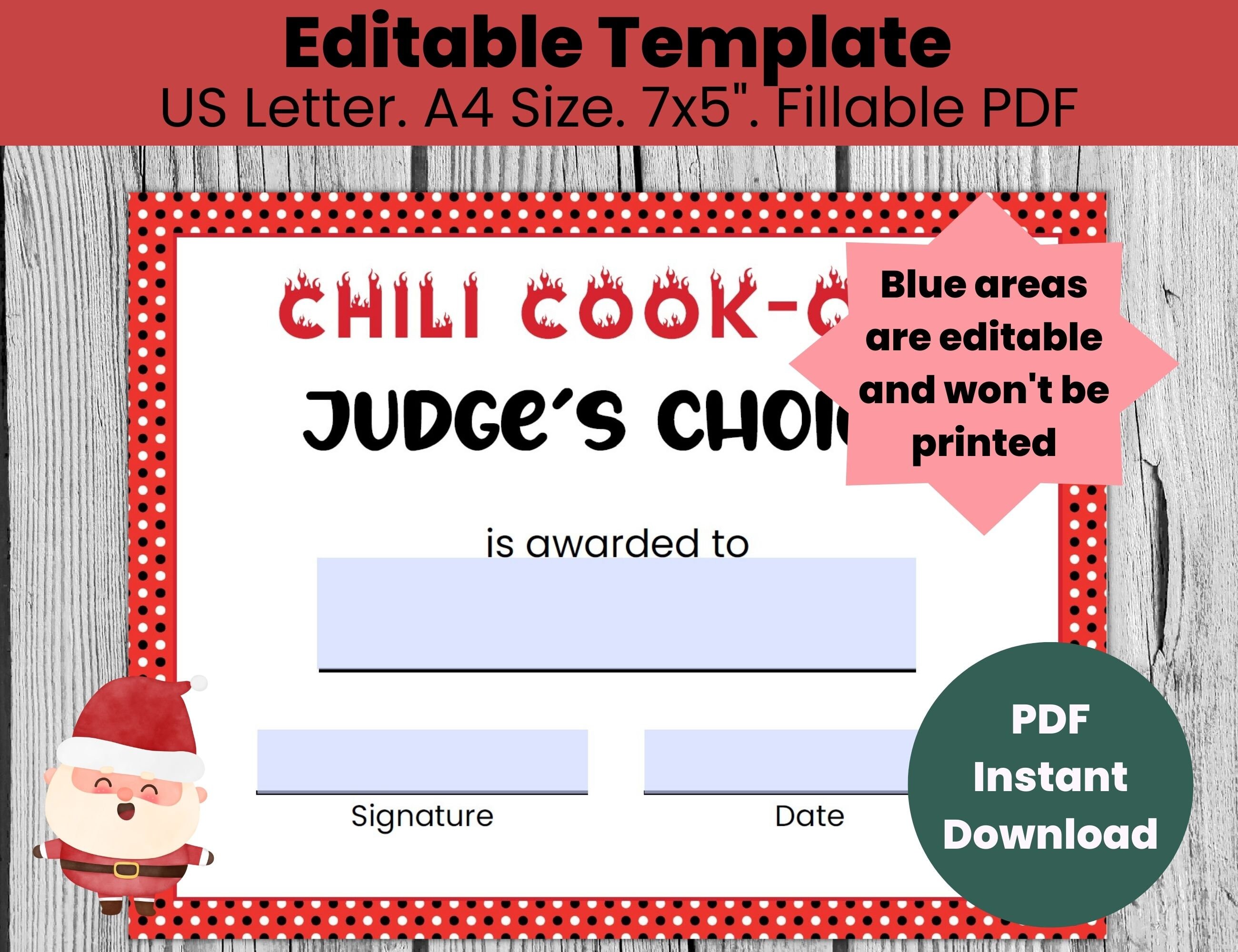 Chili Cook off Award Certificate Template for Judge's Choice, Chili ...