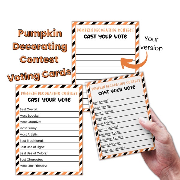 Halloween Pumpkin Decorating Contest Voting Card, Halloween Ballot Template, Fall Halloween Party Game, Office Party Games, Family Reunion