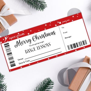 Personalisierter Tanzkurs Gutschein, druckbares Weihnachtsüberraschungsgeschenk für Teen Dance, Tanzliebhaber Geschenkgutschein für Weihnachten