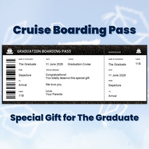 Personalisierter Abschlusskreuzfahrt-Bordkarte-Geschenkgutschein, Kreuzfahrtticket, Kreuzfahrt-Überraschungsreiseticket, High-School-Abschlussgeschenk