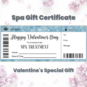 Custom Valentines Spa Treatment Gift Certificate, Spa Day Gift Ticket Voucher, Spa Coupon, Self Care Gift for Him, Beauty Lover Gift