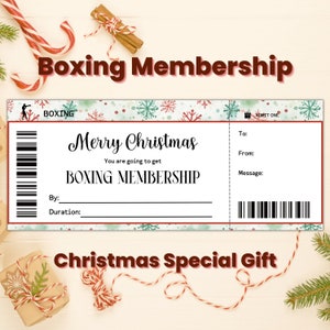 Plantilla personalizada de cupón de regalo de membresía de boxeo de Navidad, regalos de boxeo para hombres, regalo de Navidad de prometido, tarjeta de membresía de gimnasio de boxeo