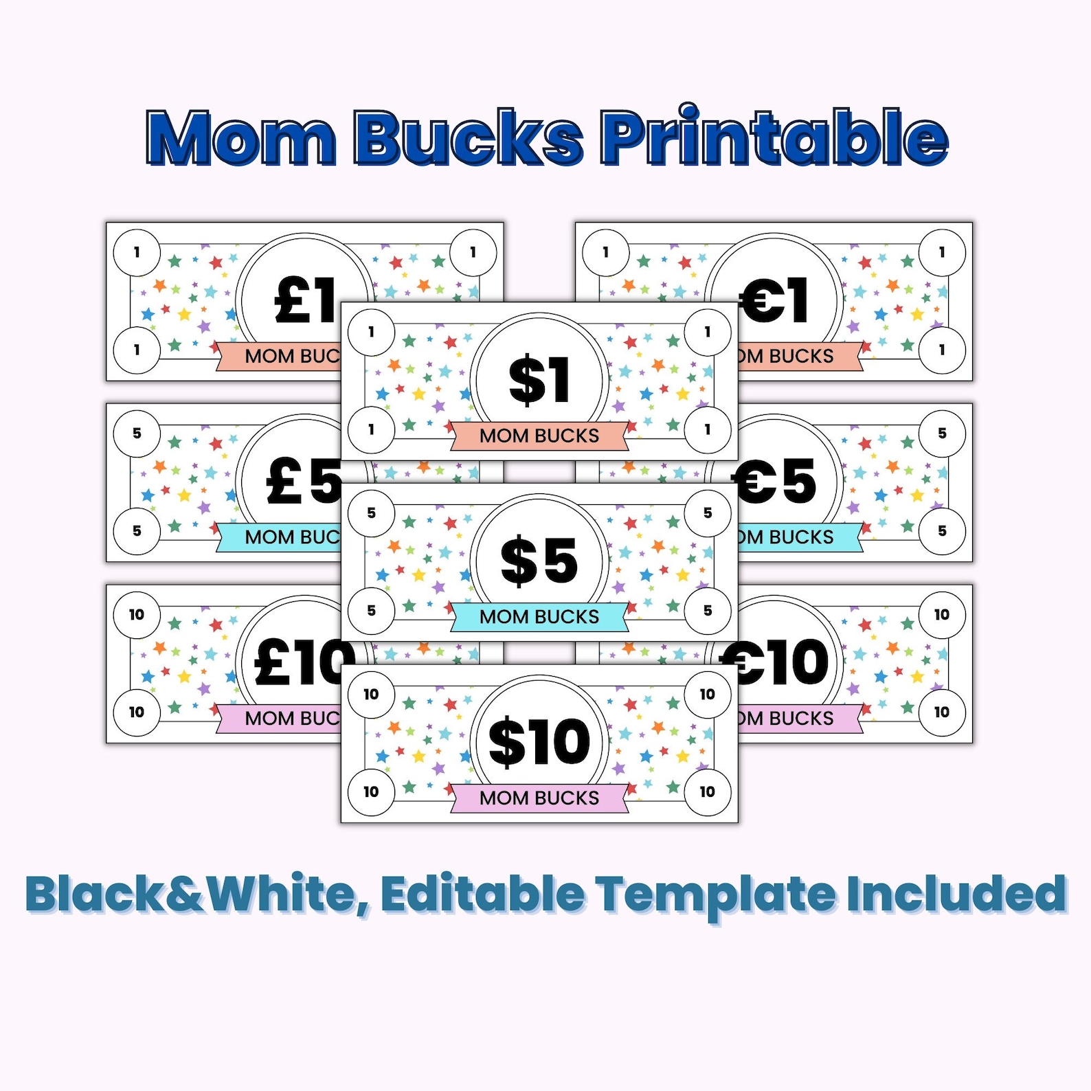 Mom Bucks Printable, Reward Bucks, Behavior Bucks, Chore Bucks