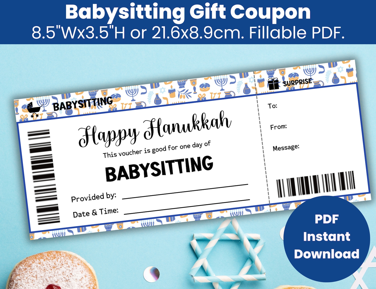 Personalized Hanukkah Gift Coupon Template : Babysitting Voucher ...