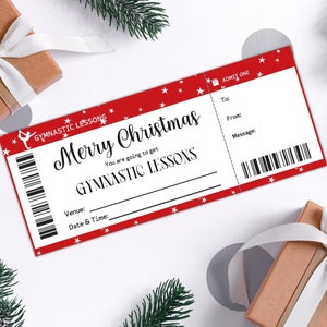 Personalisierte Weihnachtsturnen-Geschenkgutschein für Kinder, für Mädchen, Weihnachtsüberraschungs-Event-Karte, Gymnastics-Gutschein-Geschenkkarte