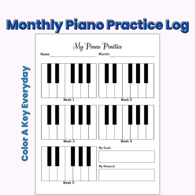 Monthly Piano Practice Chart, Music Practice Log, Music Practice ...