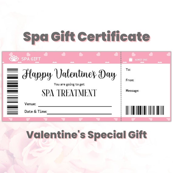 Personalized Valentines Day Spa Gift Certificate Template Editable,  Relaxation Gifts for Women, Spa Voucher Coupon for Self Care, Galentines 