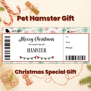 Benutzerdefinierte Weihnachts Haustier Hamster Geschenk Coupon Vorlage, Weihnachtsgeschenk Teens, Teenager Mädchen Geschenke, Verlobte Weihnachtsgeschenk, Haustier Adoption Party