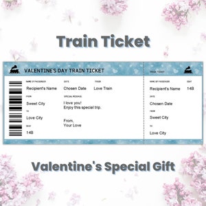 Aangepaste Valentijnsdag treinkaartje bewerkbare sjabloon, treininstapkaart, verrassingsreiscadeaukaart, verrassingsreisticket, last-minute cadeau