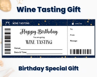 Personalized Wine Tasting Happy Birthday Gift Certificate, Wine Lovers Gift Coupon Template, Unique Wine Gifts for Him, Wine Themed Party