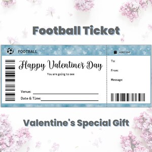 Custom Valentines Football Ticket Gift Voucher Template, Soccer Ticket, Football Lover Gift For Sport Lover, Soccer Gift For Men