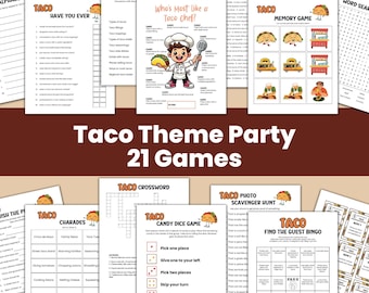 Taco Party Spiele Bundle, Taco Fiesta Spiele, Mexikanische Gesellschaftsspiele, Taco Trivia, Taco DIENSTAG, Cinco De Mayo Spiele, Taco Bar Party