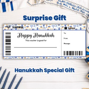 Modèle de coupon cadeau personnalisé pour Hanoukka : Modèle de billet surprise