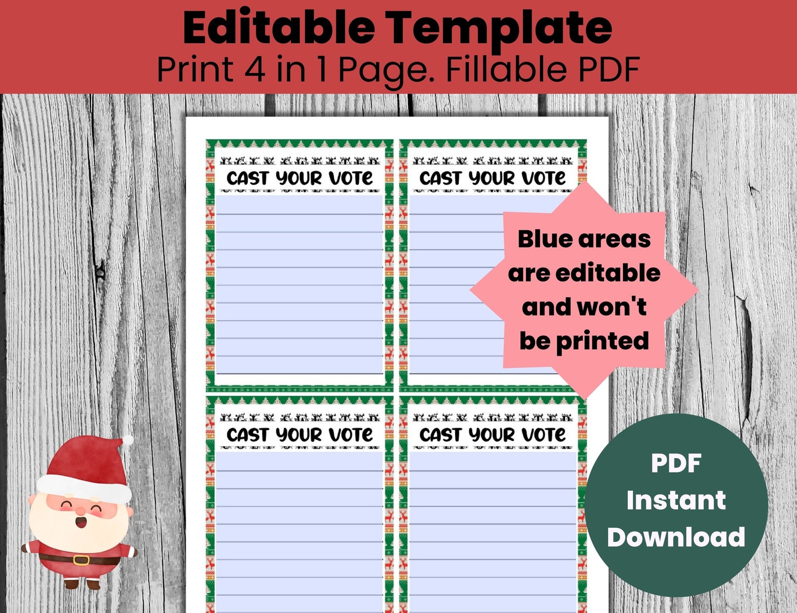 Ugly Sweater Voting Cards, Ugly Sweater Ballot, Cast Your Vote for Ugly ...