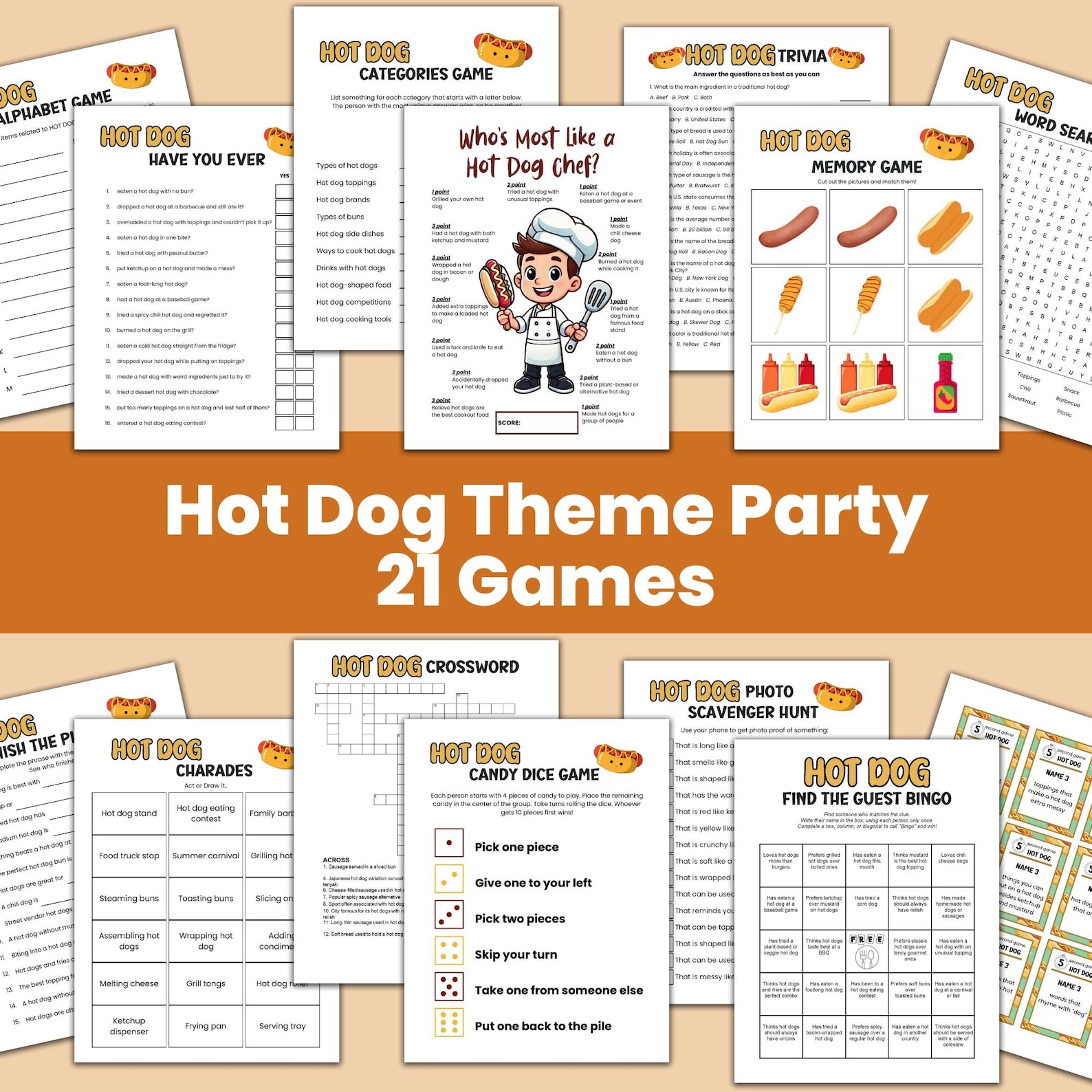 Hot Dog Party Games Bundle, National Hot Dog Day, Food Truck Theme ...