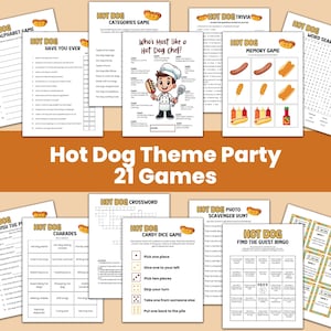 Hot Dog Party Spiele Bundle, Nationaler Hot Dog Tag, Imbiss-Truck-Thema-Partyspiel, Sommer-Fast-Food-Party, Garten-Barbeque-Party, BBQ Kochen