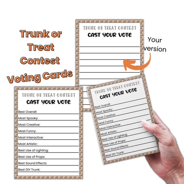 Halloween Trunk or Treat Contest Voting Card, Halloween Ballot Template, Fall Halloween Party Game, Office Party Games, Family Reunion Games