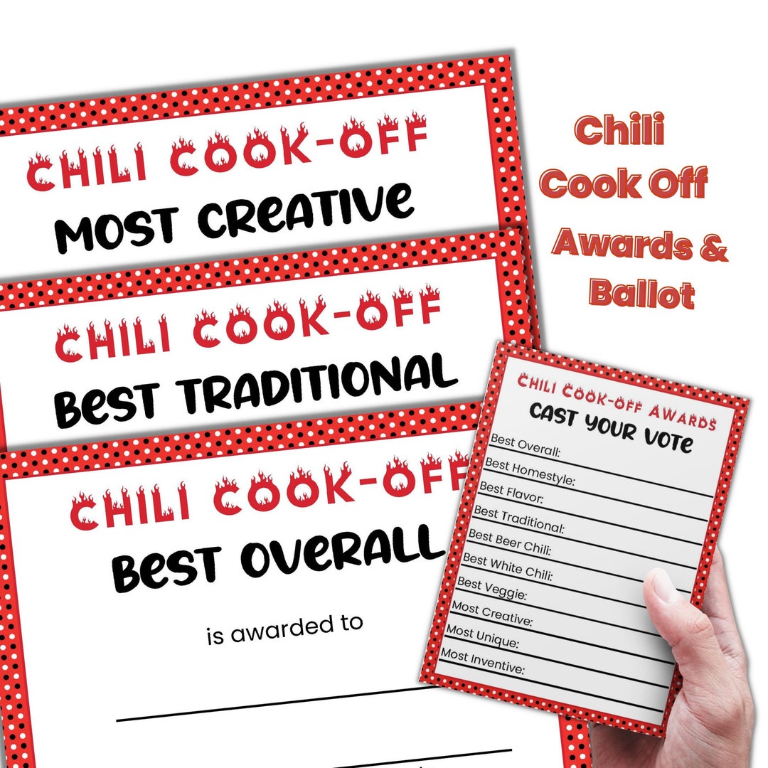 Chili Cook off Ballot and Award Certificates Template Editable, Cooking