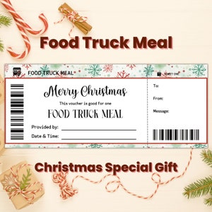 Custom Christmas Food Truck Ticket Printable, Food Truck Meal Gift Coupon Template, Boyfriend Christmas Gift Unique, Food Voucher Template