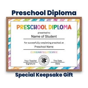 Preschool Graduation, Preschool Diploma Certificate Template, Custom Printable Homeschool Diploma for Kids, Graduation Diploma