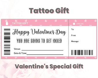 Personalized Valentines Day Tattoo Gift Certificate Template Editable, Get Inked Voucher Gift Card, Tattoo Lover Gift For Girlfriend