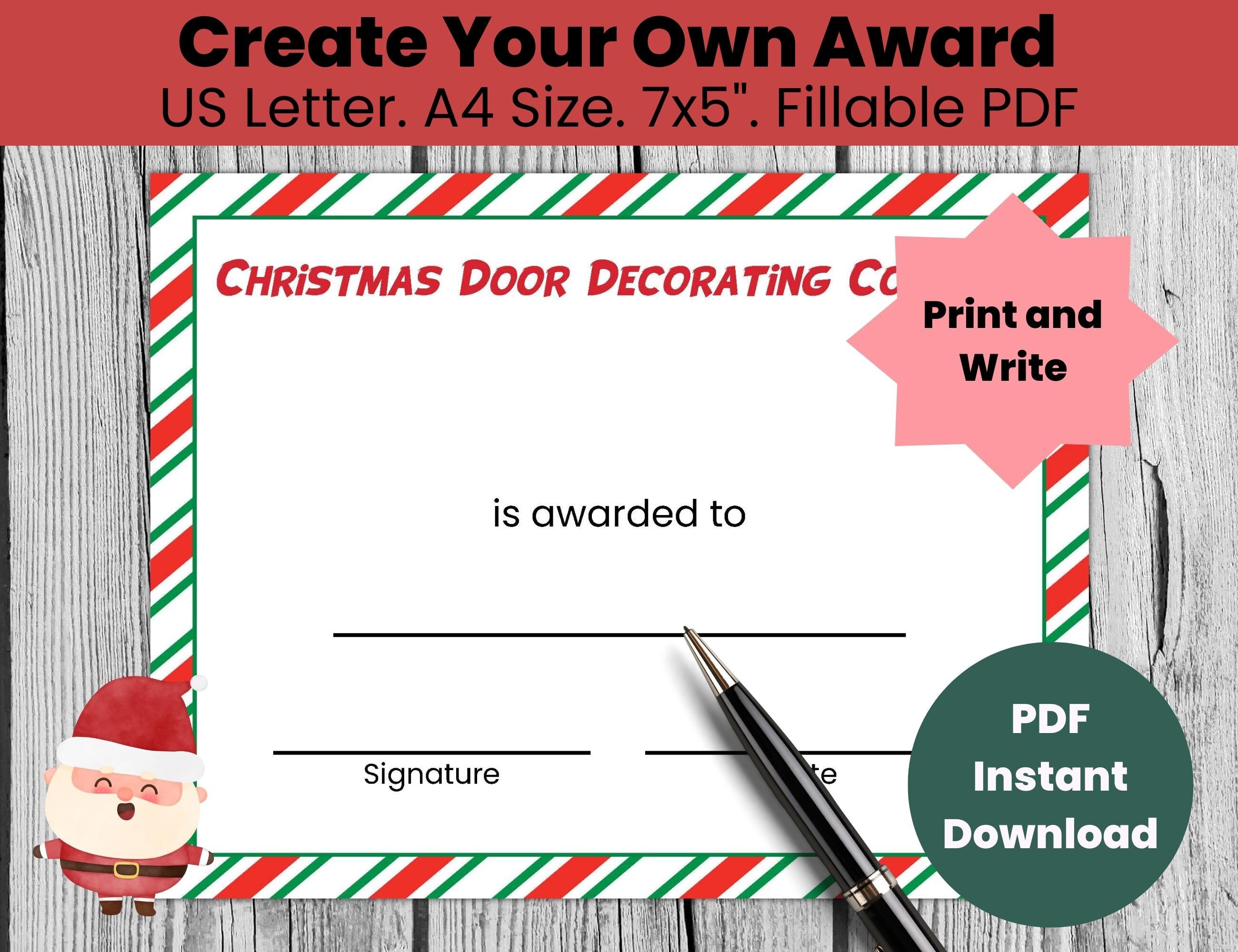 Christmas Door Decorating Contest Award Certificates Template Editable