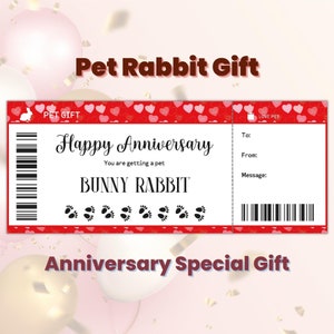 Anniversary Custom Pet Bunny Rabbit Gift Certificate, Rabbit Lover Gift, Pet Adoption Gift, 6 Month Anniversary, Dating Anniversary