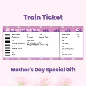 Modèle personnalisé de coupon-cadeau de billet de train pour la fête des mères, certificat-cadeau de carte d’embarquement de train, billet de voyage surprise, cadeau de belle-mère