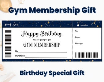 Certificado de regalo personalizado de membresía de gimnasio, plantilla de cupón de regalo de cumpleaños de gimnasio, regalos de gimnasio para él, para ella, regalo de ejercicio, regalo de amante del gimnasio