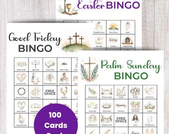Bingobundel Goede Week, Palmzondag, Goede Vrijdag, Paasbingo, Paasfeestspellen voor zondagsschool, kinderbediening, op geloof gebaseerd