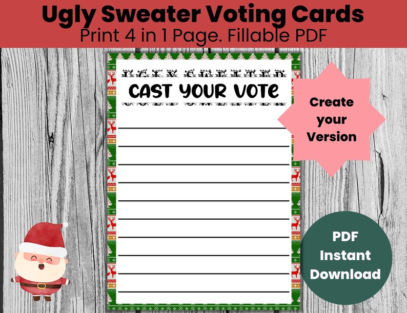 Ugly Sweater Voting Cards, Ugly Sweater Ballot, Cast Your Vote for Ugly ...