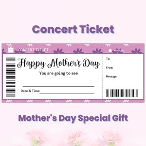 Personalisierte Muttertags-Konzertticket-Geschenkgutschein-bearbeitbare Vorlage, Event-Karte, Stiefmutter-Geschenk, alleinerziehendes Mutter-Geschenk, Patin-Geschenk