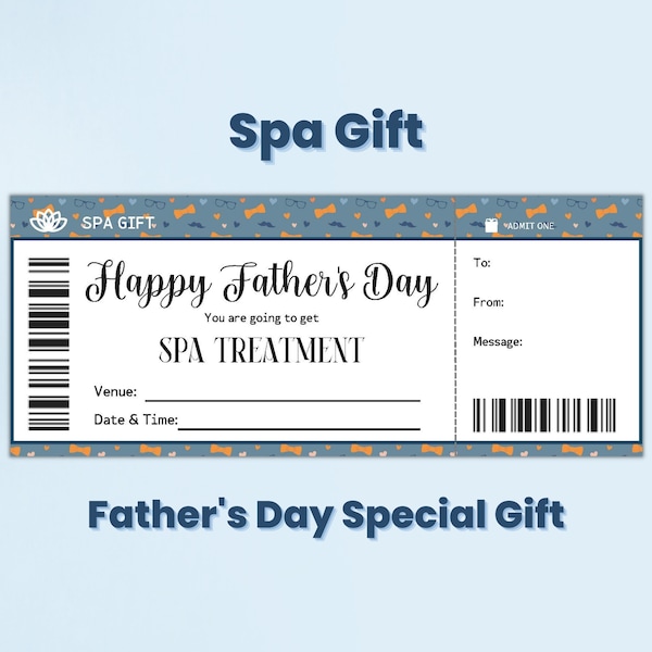 Father's Day Spa Day Gift Certificate, Spa Treatment Ticket, Meaningful Dad Gift From Kids, Grandad Gifts From Grandkids, Gift For Stepdad