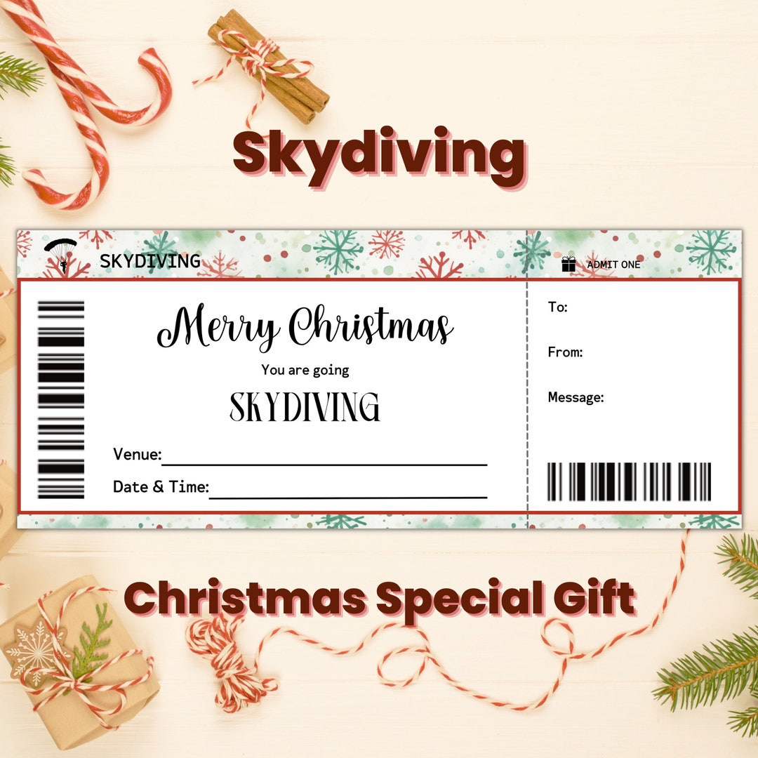 Custom Christmas Skydiving Voucher Template, Skydiving Ticket Gift
