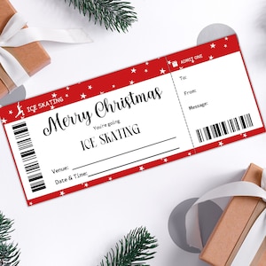 Certificat-cadeau de patinage sur glace de Noël personnalisé pour garçons, carte-cadeau de billet surprise de Noël pour petite amie, cadeau de dernière minute