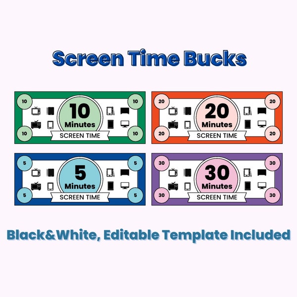 Screen Time Coupons for Kids and Teens, Screen Time Bucks, Earn Screen Time, Kids Responsibility, Chore Reward System, Behavior Reward