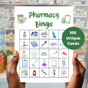 Pharmacy Bingo, Fun Pharmacy Week Games for Future Pharmacist, Pharmacy Technician, Pharmacy Student, Pharmacy Graduation, Work Bingo