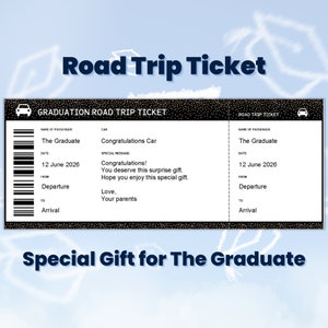 Abschluss Road Trip Ticket Geschenkgutschein, Surprise Trip Ticket Geschenk Coupon Vorlage, High School, Bonus Tochter, Junge Abschlussgeschenk