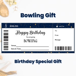 Bowling Game Ticket Gift Coupon Template for Birthday, Personalized Happy Birthday Gift Certificate, Sport Lover Gifts, Last Minute Gift