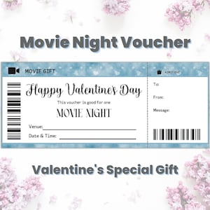 Custom Valentines Movie Night Gift Certificate, Last Minute Valentines Gift for Movie Lover, Movie Watcher, Date Voucher Template for Him